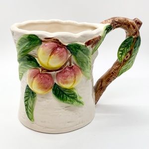 New Peaches on Tree OCI hand painted Ceramic Coffee Tea Mug 90's excellent cond.